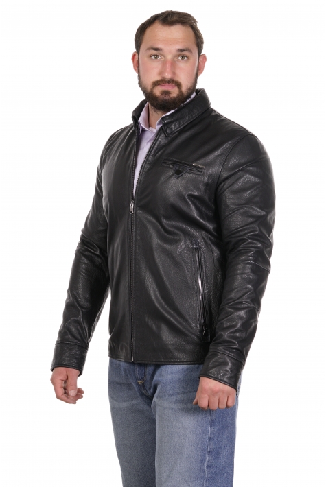 Мужская кожаная куртка из натуральной кожи с воротником 8022833